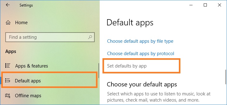 Set defaults by app