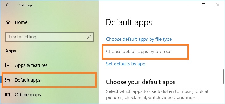 Choose default apps by protocol